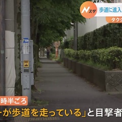 「タクシーが歩道を走…